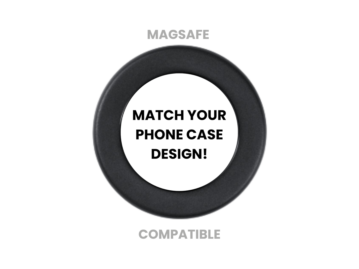 Black base MagSafe Geek Grip, phone grip, that matches our custom phone case designs.