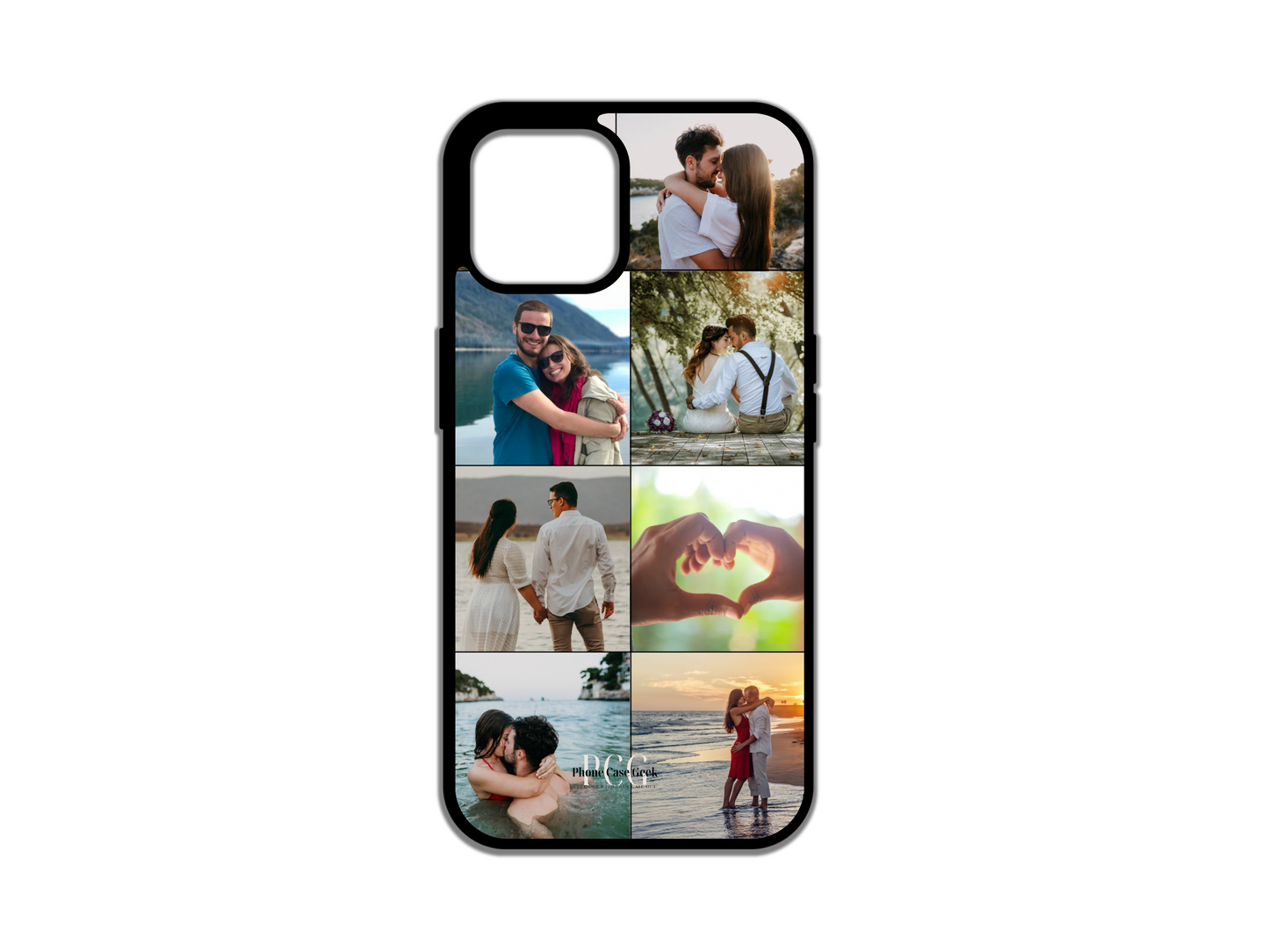 Example of a 7-photo collage custom phone case for iPhone featuring a couple's cherished moments.