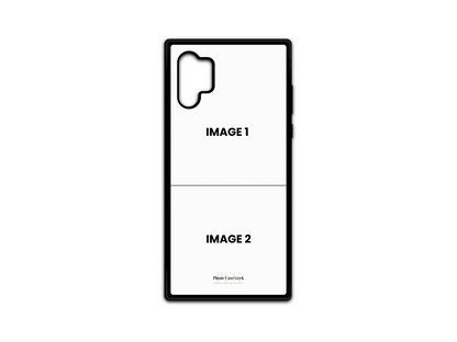 Template for 2 Photo Collage Custom Phone Case for Samsung Galaxy Note10 with placeholders for two photos.