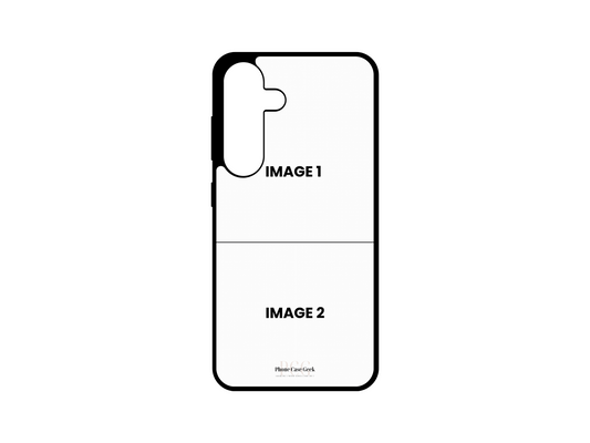 Template for 2 Photo Collage Custom Phone Case for Samsung Galaxy S24, & S24+, with placeholders for two photos.