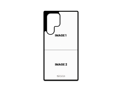 Template for 2 Photo Collage Custom Phone Case for Samsung Galaxy S24 Ultra, S23 Ultra, S22 Ultra with placeholders for two photos.