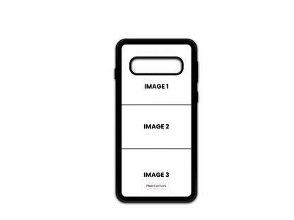 Template for a 3 Photo Collage custom phone case for Samsung Galaxy S10 & S10e, with empty spaces for photo uploads in a grid layout.