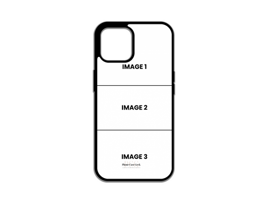 Template layout for 3 Photo Collage Custom Phone Case for iPhone, showcasing design options for photo placement.