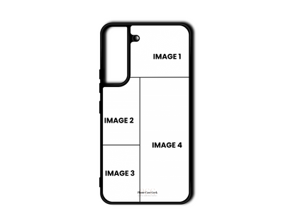 Template for 4 Photo Collage Custom Phone Case for Samsung Galaxy S22 & S22 Plus, with placeholders for four photos.