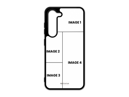 Template for 4 Photo Collage Custom Phone Case for Samsung Galaxy S23 & S23 Plus, with placeholders for four photos.