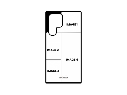 Template for 4 Photo Collage Custom Phone Case for Samsung Galaxy S24 Ultra, S23 Ultra & S22 Ultra, with placeholders for four photos.