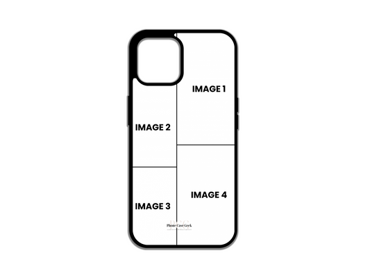 Template layout for 4 Photo Collage Custom Phone Case for iPhone, showcasing design options for photo placement.