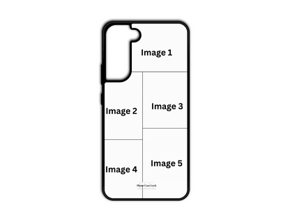 5 Photo Collage Custom Phone Case Template for Samsung Galaxy S21 & S21 Plus, with customizable photo placeholders.