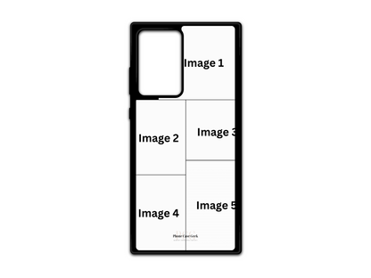 Template for 5 Photo Collage Custom Phone Case for Samsung Galaxy S21 Ultra, Note 20, and Note 20 Ultra with customizable photo placeholders.