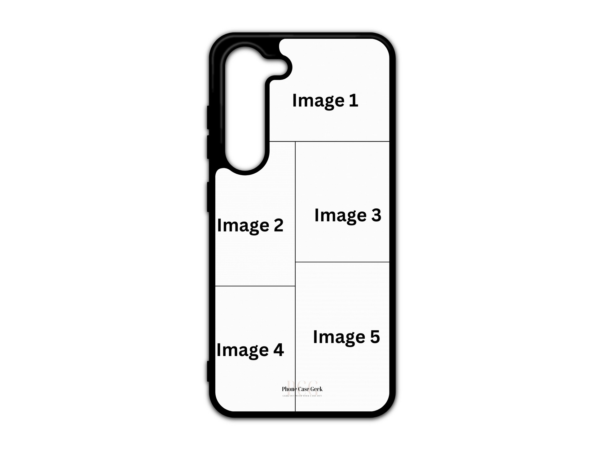 5 Photo Collage Custom Phone Case Template for Samsung Galaxy S23 & S23  Plus, with customizable photo placeholders.