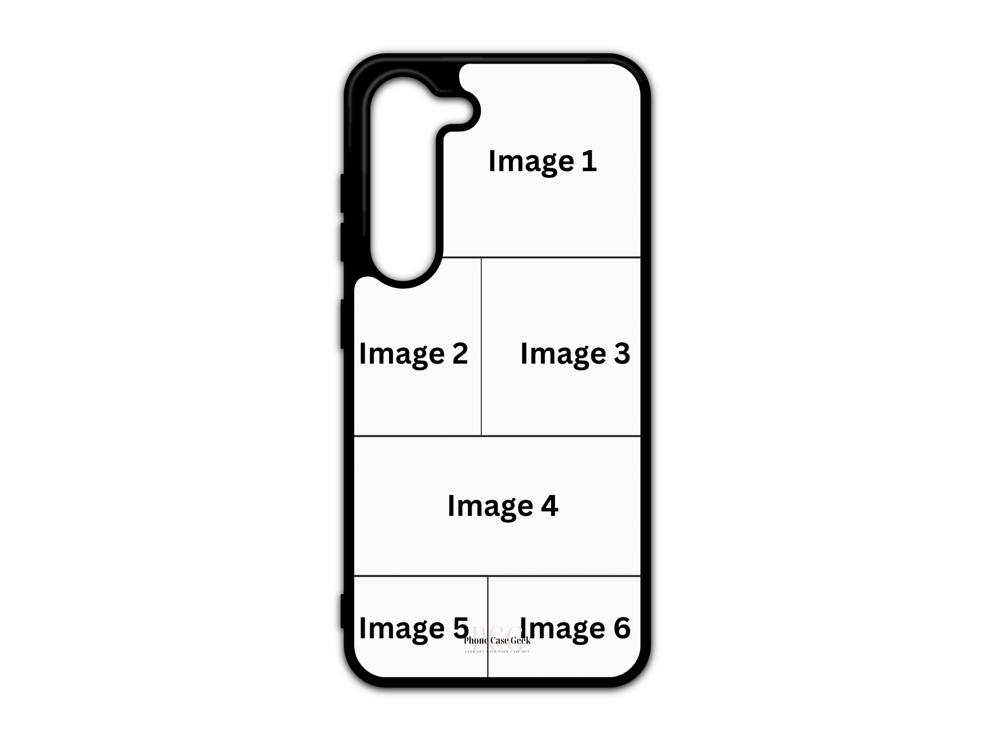 6 Photo Collage Custom Phone Case Template for Samsung Galaxy S23 & S23 Plus, with customizable photo placeholders.