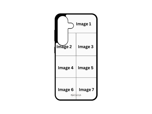 7 Photo Collage Custom Phone Case Template for Samsung Galaxy S24, S23, S22, S21. A personalized phone case layout with seven photo slots, perfect for showcasing multiple images in a creative collage style.
