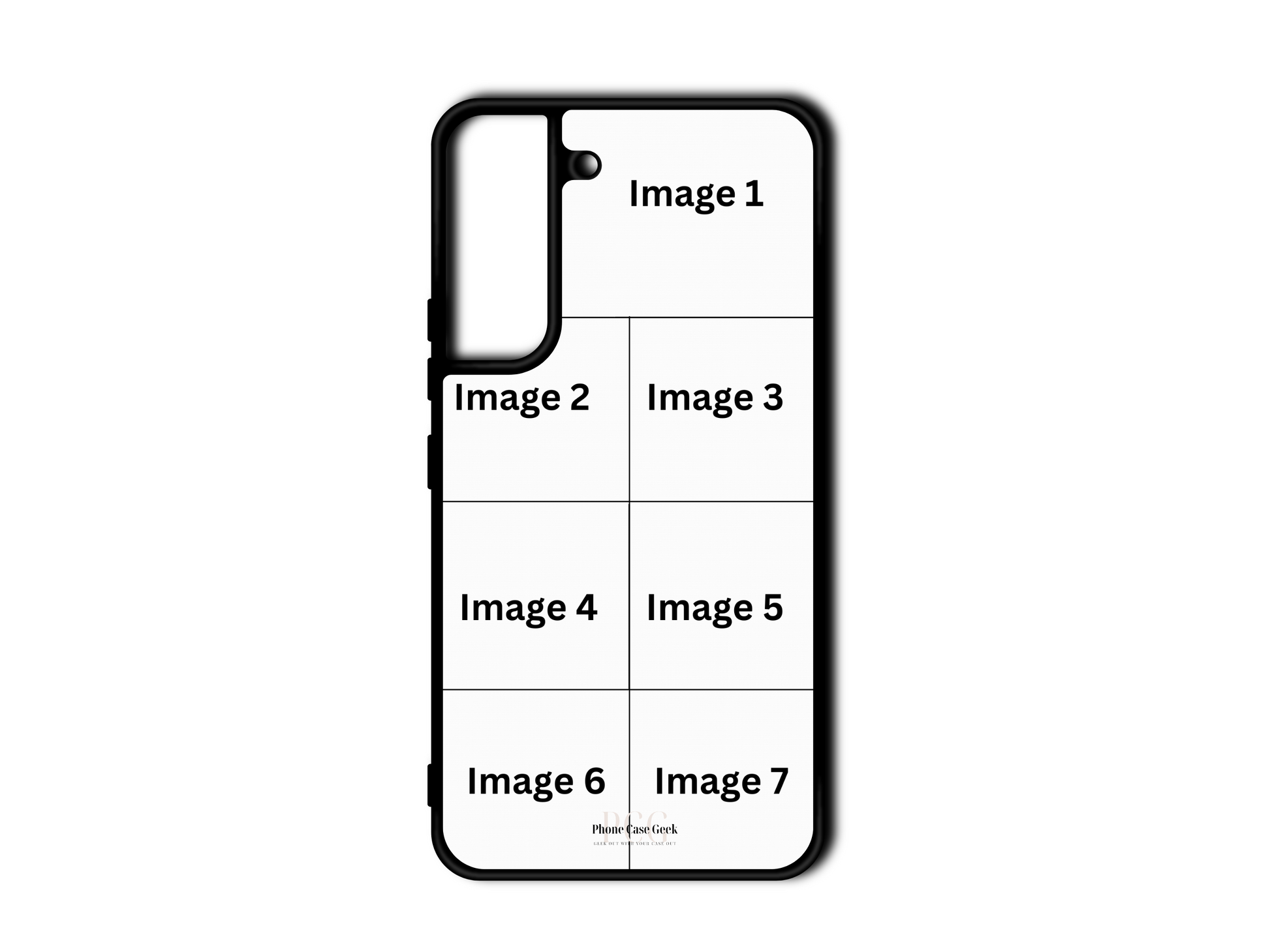 7 Photo Collage Custom Phone Case Template for Samsung Galaxy S22 & S22 Plus, with customizable photo placeholders.