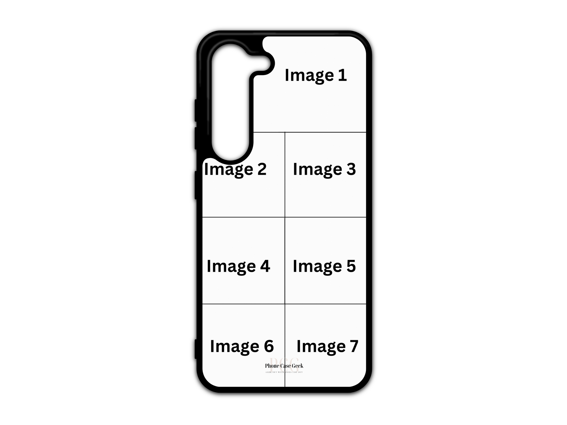 7 Photo Collage Custom Phone Case Template for Samsung Galaxy S23 & S23 Plus, with customizable photo placeholders.