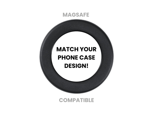 Black base MagSafe Geek Grip, phone grip, that matches our custom phone case designs.