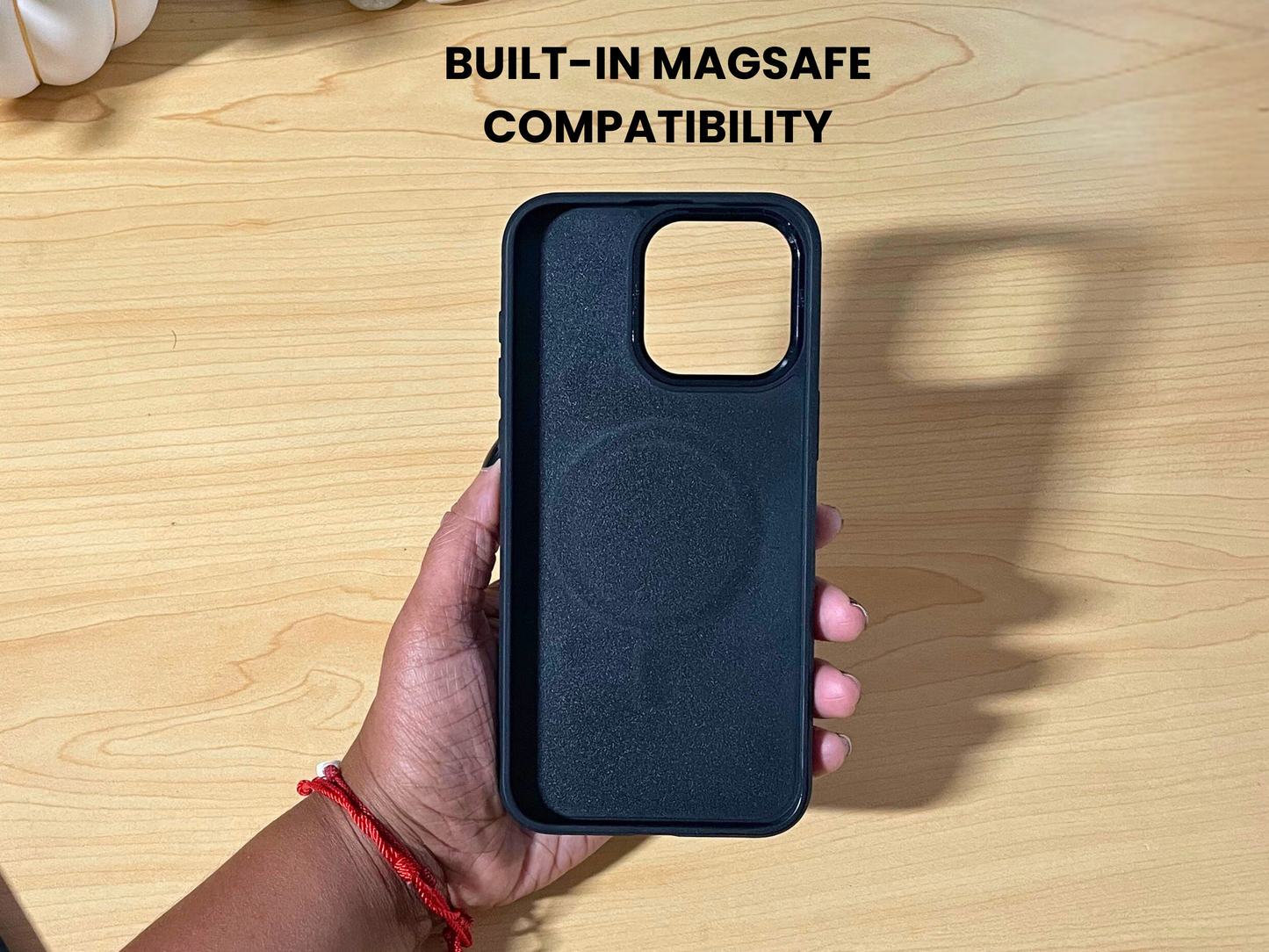 Inside view of custom phone case showing built-in MagSafe compatibility.