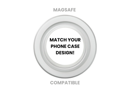 Clear base MagSafe Geek Grip, phone grip, that matches our custom phone case designs.