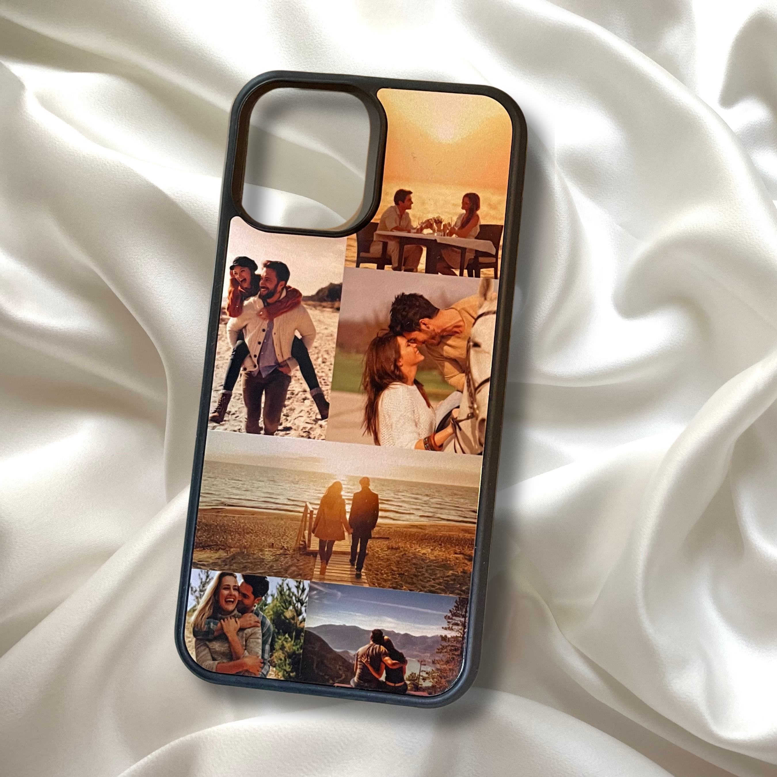 Custom phone case with six photo collage featuring couples cherishing special moments together.
