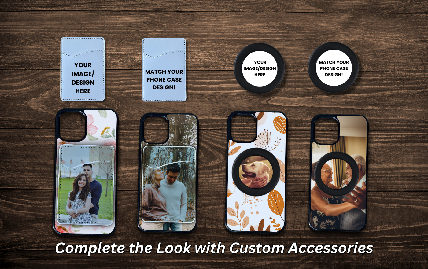 Custom MagSafe and adhesive phone grips and wallets - match phone case design or upload your own image.