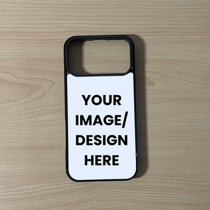 Custom phone case for the iPhone 17 Pro and 17 Pro Max showing image placement on a wooden surface.