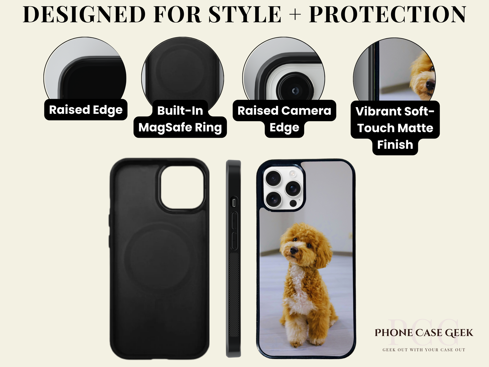 iPhone Magsafe case with features highlighted on a white background