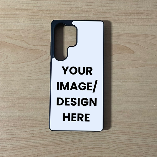 Custom phone case for the Samsung S25 Ultra showing image placement on a wooden surface.